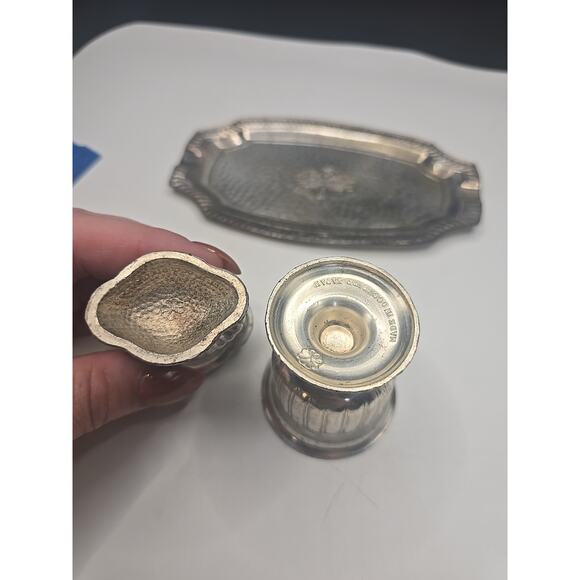 Occupied Japan Vintage Table Lighter,Tray And Holder Silver Tone - Picture 3 of 5